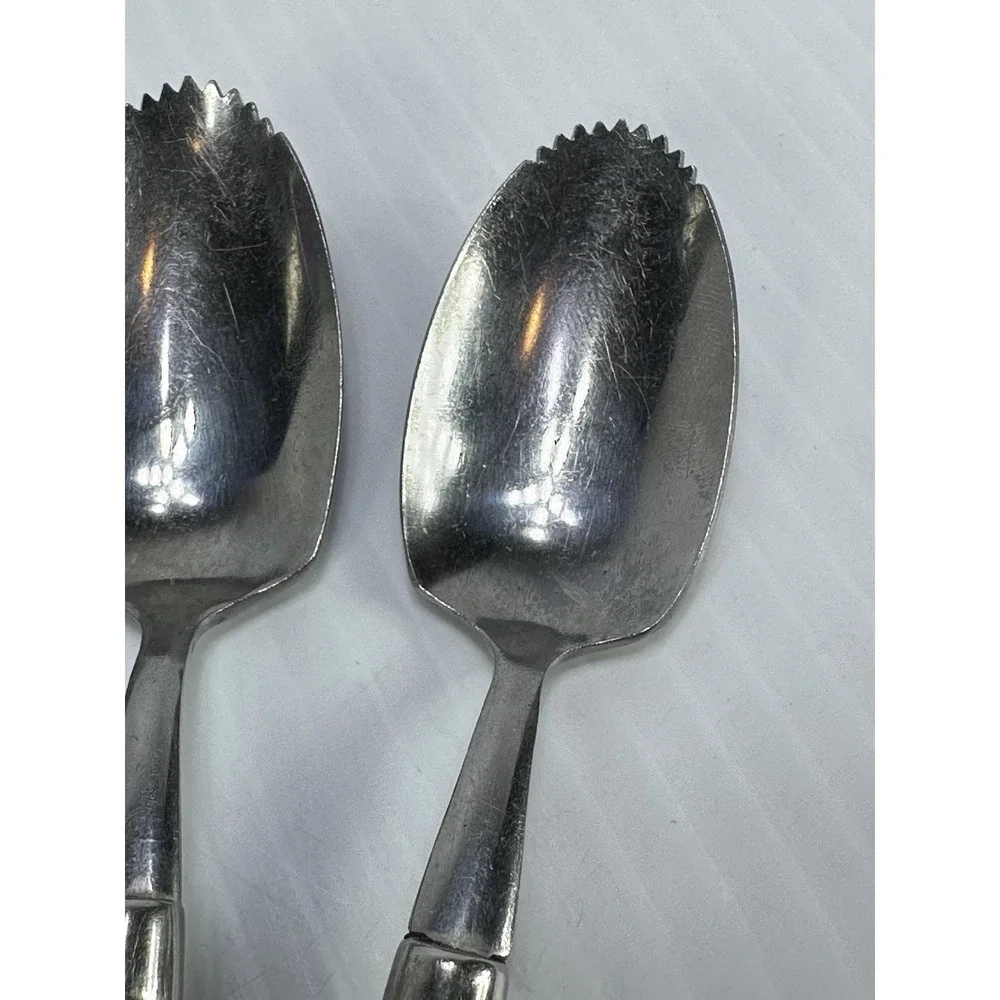 5 Vintage Serrated Citrus Stainless‎ Spoons Black Plastic Handle 6